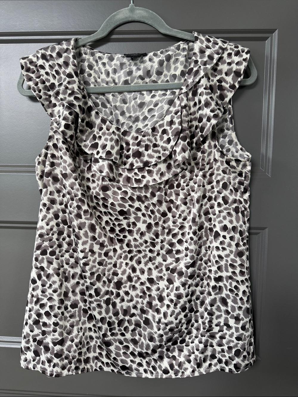 Ann Taylor Black and White Leopard Ruffle Neck Camisole